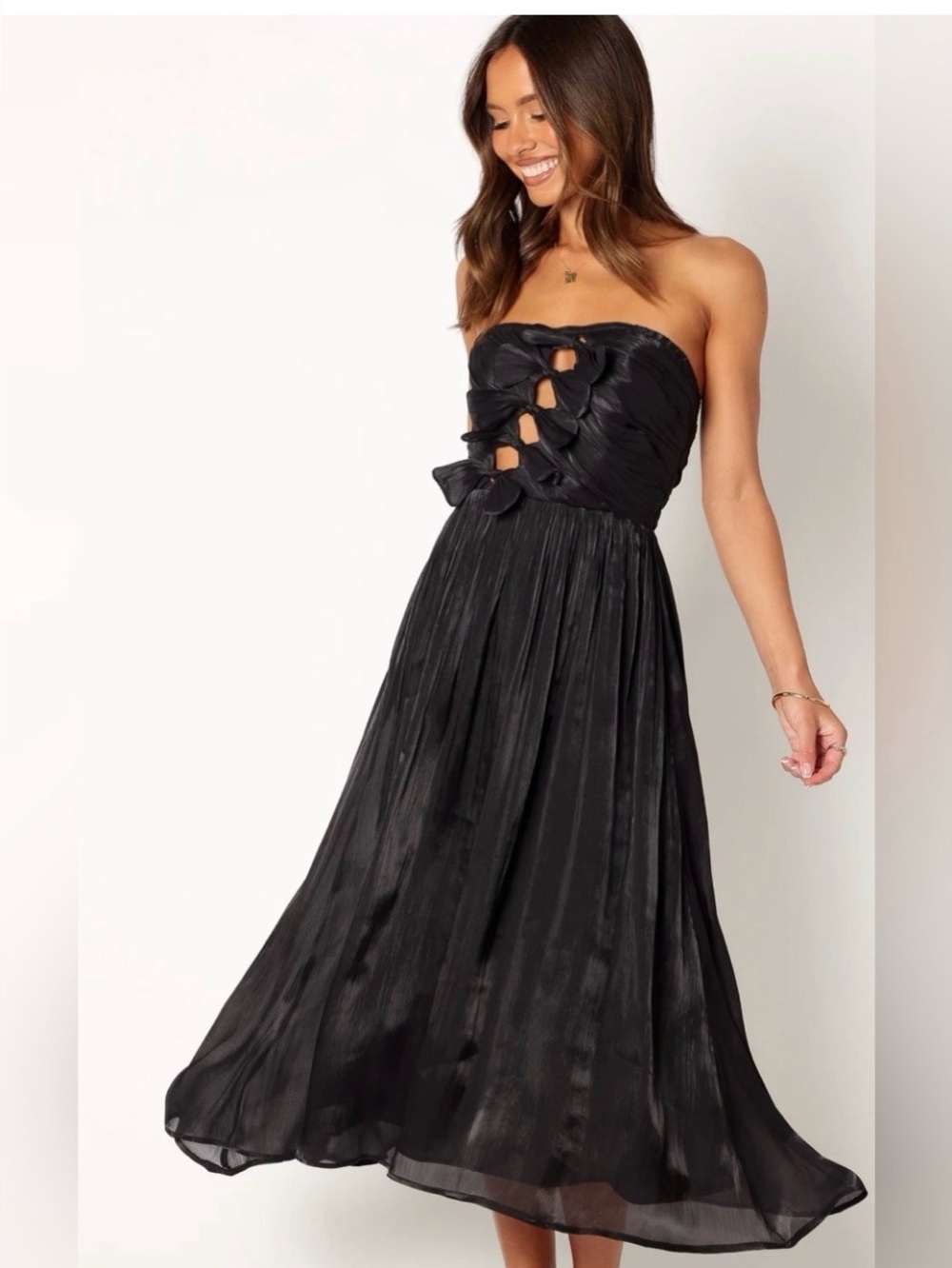 NWT PETAL & PUP “Mila” Special Occasion Strapless Black Bow Cutout Dress S $99